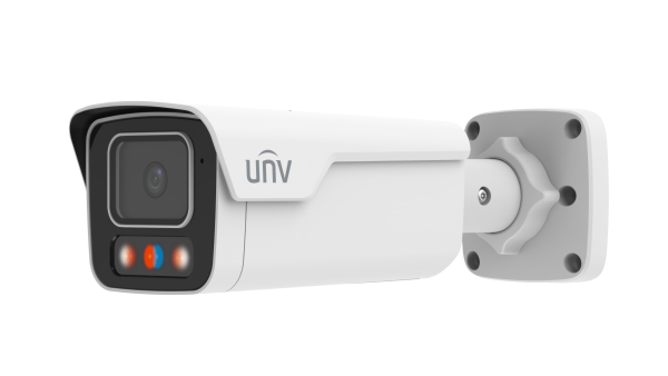 מצלמת צינור צבע מלא בלילה 4MP לתנאי חוץ מסדרת Prime II - Tri-Guard, עדשה קבועה 2.8 מ"מ, תאורת לילה: IR ו WarmLight ל40 מטר, אורות אזהרה בצבע כחול אדום בזמן גילוי והשמעת הודעות חירום, מיקרופון וספיקר מ