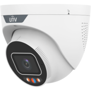 מצלמת כיפה צבע מלא בלילה 4MP לתנאי חוץ מסדרת Prime II - Tri-Guard, עדשה קבועה 2.8 מ"מ, תאורת לילה: IR ו WarmLight ל30 מטר, אורות אזהרה בצבע כחול אדום בזמן גילוי והשמעת הודעות חירום, מיקרופון וספיקר מו