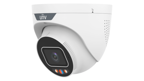 מצלמת כיפה צבע מלא בלילה 4MP לתנאי חוץ מסדרת Prime II - Tri-Guard, עדשה קבועה 2.8 מ"מ, תאורת לילה: IR ו WarmLight ל30 מטר, אורות אזהרה בצבע כחול אדום בזמן גילוי והשמעת הודעות חירום, מיקרופון וספיקר מו