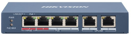 מתג POE לא מנוהל 4 פורט + 2 אפלינק 60W | DS-3E0106HP-E